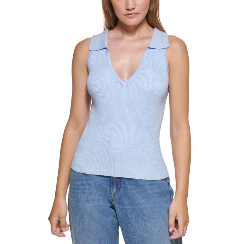 DKNY Jeans Womens V-Neck Polo Tank Top Sweater